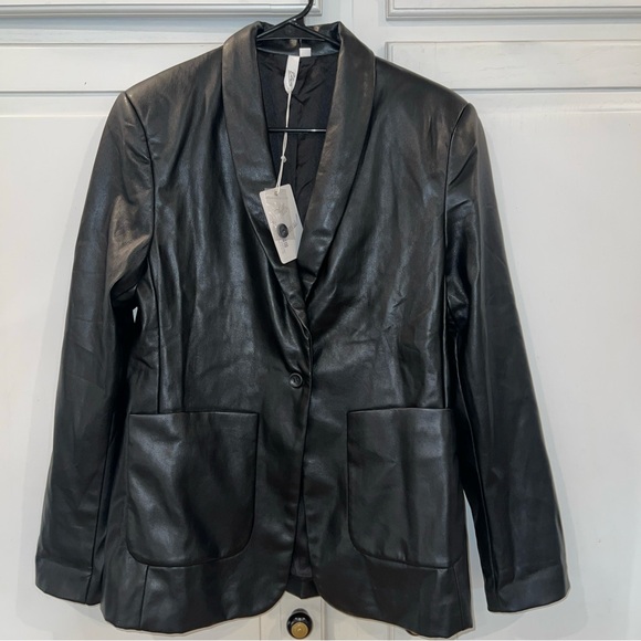 ELAN Women’s Black Faux Leather Jacket “You’re A Mind Reader” Large Blazer NWT‎ - Picture 1 of 8